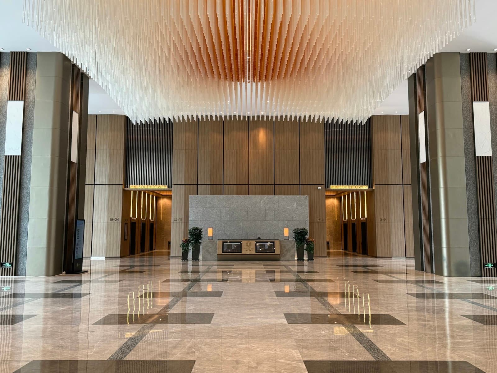 Corporate office building entrance with security