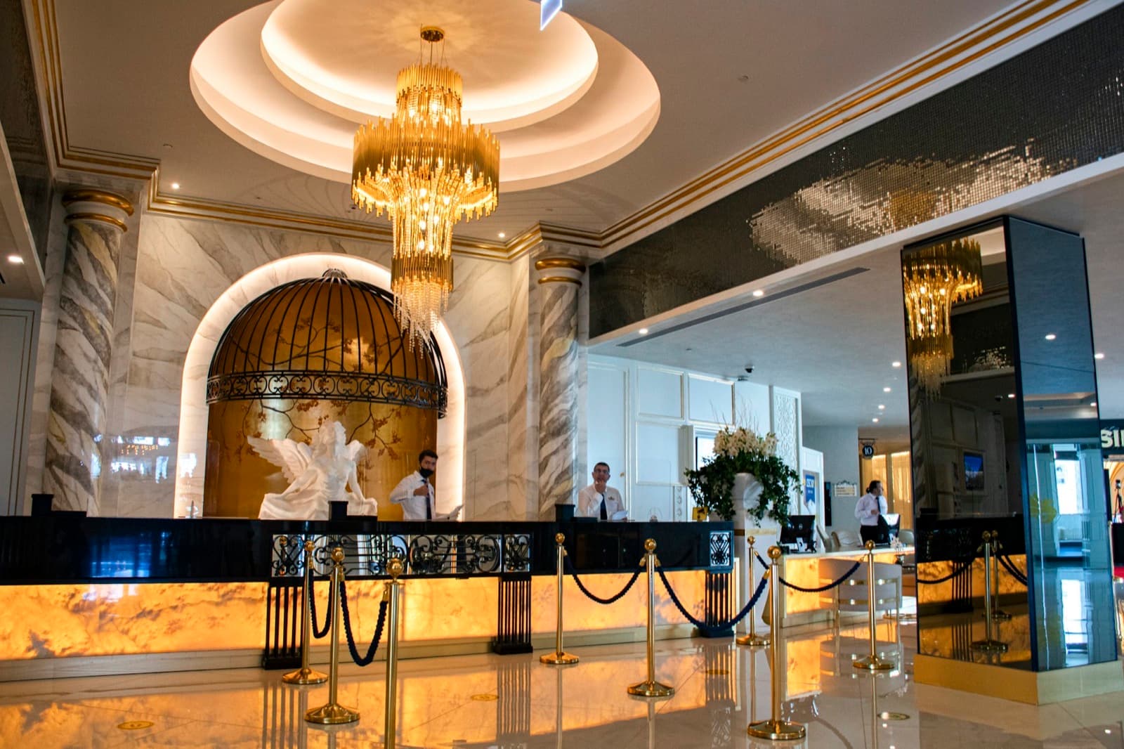 Hotel lobby with professional security
